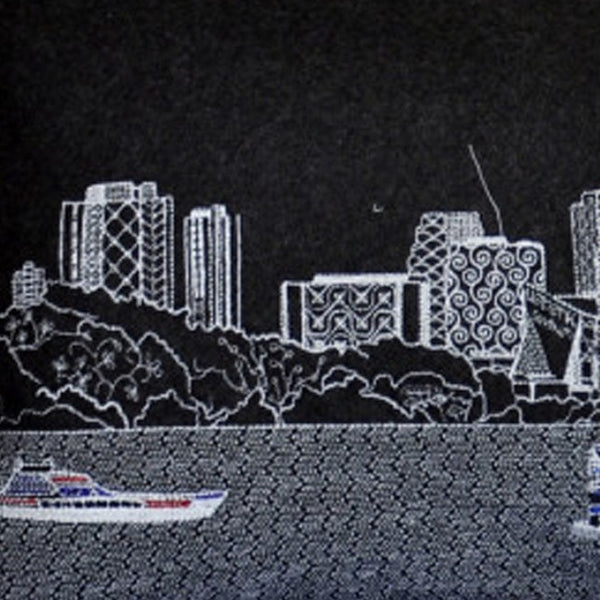 HomeRoots 14" Urban Chic Wool Lumbar Throw Pillow - Cozy Black, Gray & White Cityscape Design for Home Decor 482587