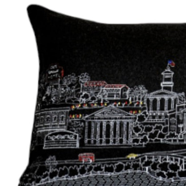 Homeroots 14" X 35" Black Gray And White Hometown Pride Wool Lumbar Throw Pillow   482589