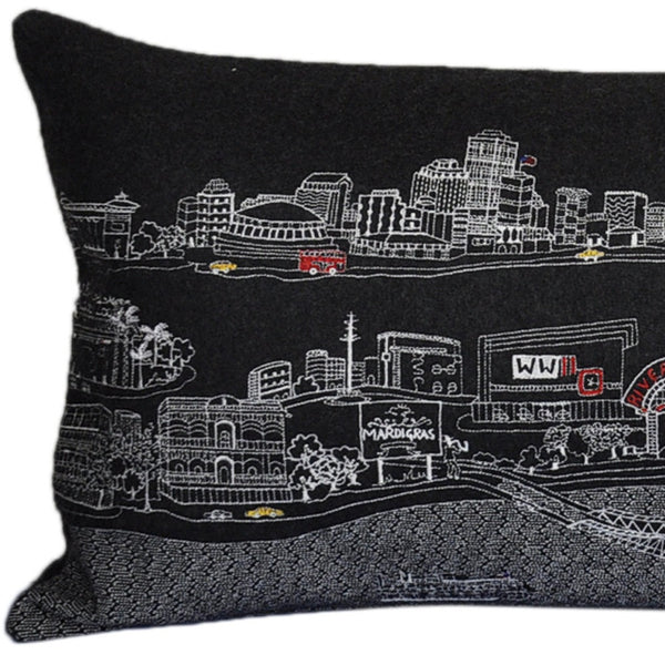 Homeroots 14" X 35" Black Gray And White Hometown Pride Wool Lumbar Throw Pillow   482591