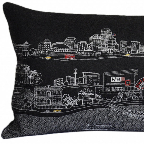 Homeroots 14" X 35" Black Gray And White Hometown Pride Wool Lumbar Throw Pillow   482591