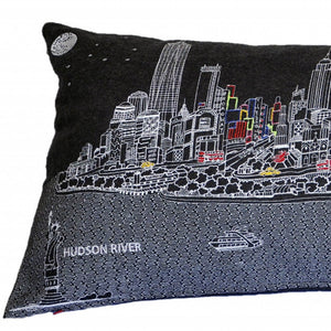 Homeroots 14" X 35" Black Gray And White Hometown Pride Wool Lumbar Throw Pillow   482593