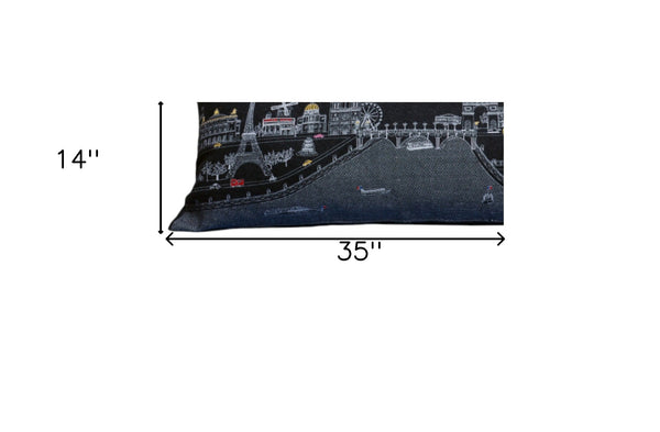 Homeroots 14" X 35" Black Gray And White Hometown Pride Wool Lumbar Throw Pillow   482597