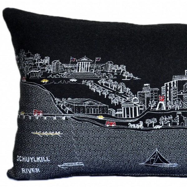HomeRoots 14" Handcrafted Wool Lumbar Throw Pillow with Skyline Design - Perfect for Comfort and Style! 482599