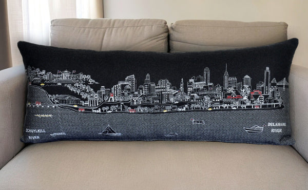 HomeRoots 14" Handcrafted Wool Lumbar Throw Pillow with Skyline Design - Perfect for Comfort and Style! 482599
