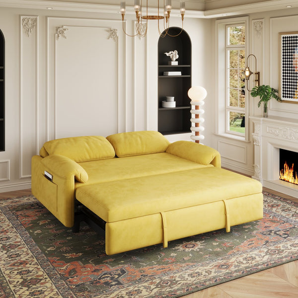 English Elm Dual-Purpose Velvet Sofa Bed Blue Black Pink - Stylish Retractable 2-Seater with Solid Wood Frame, 500lb Support W3371P302134