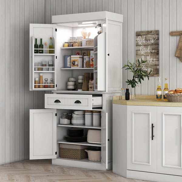 English Elm Homcom 71" Smart Kitchen Pantry Cabinet With Motion Sensor Light, Adjustable Shelves & Ample Storage W2225P249917