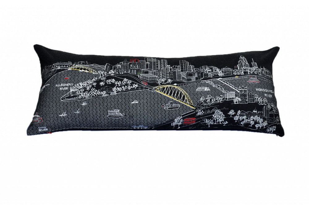 HomeRoots 14" Cozy Black, Gray & White Wool Lumbar Pillow with Pittsburgh Skyline – Stylish Home Accent Gift! 482601
