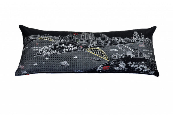 HomeRoots 14" Cozy Black, Gray & White Wool Lumbar Pillow with Pittsburgh Skyline – Stylish Home Accent Gift! 482601
