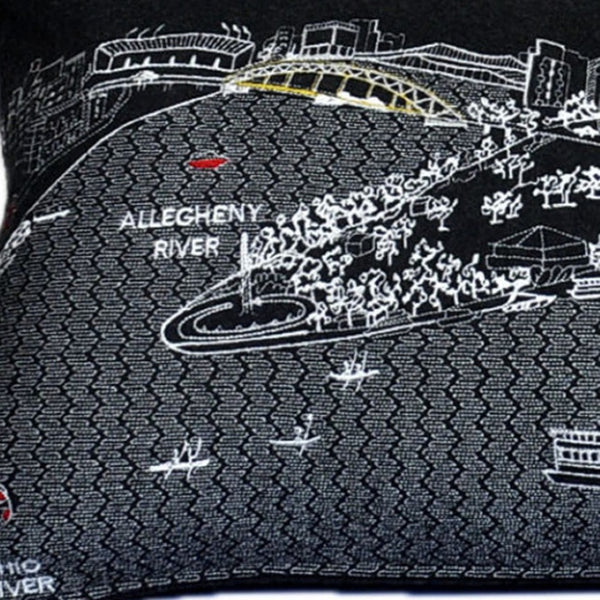 HomeRoots 14" Cozy Black, Gray & White Wool Lumbar Pillow with Pittsburgh Skyline – Stylish Home Accent Gift! 482601
