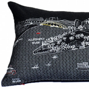 HomeRoots 14" Cozy Black, Gray & White Wool Lumbar Pillow with Pittsburgh Skyline – Stylish Home Accent Gift! 482601