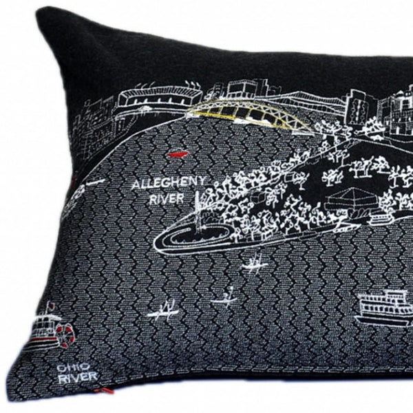 HomeRoots 14" Cozy Black, Gray & White Wool Lumbar Pillow with Pittsburgh Skyline – Stylish Home Accent Gift! 482601