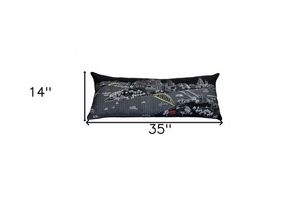 HomeRoots 14" Cozy Black, Gray & White Wool Lumbar Pillow with Pittsburgh Skyline – Stylish Home Accent Gift! 482601