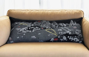 HomeRoots 14" Cozy Black, Gray & White Wool Lumbar Pillow with Pittsburgh Skyline – Stylish Home Accent Gift! 482601