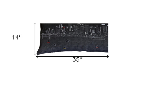 HomeRoots 14" Handcrafted Wool Lumbar Throw Pillow with Portland Cityscape Design for Stylish Comfort & Support 482603