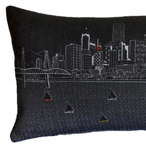 HomeRoots 14" Handcrafted Wool Lumbar Throw Pillow with Portland Cityscape Design for Stylish Comfort & Support 482603