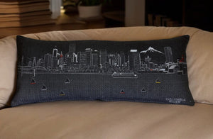 HomeRoots 14" Handcrafted Wool Lumbar Throw Pillow with Portland Cityscape Design for Stylish Comfort & Support 482603