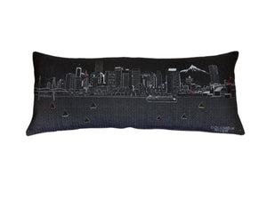 HomeRoots 14" Handcrafted Wool Lumbar Throw Pillow with Portland Cityscape Design for Stylish Comfort & Support 482603