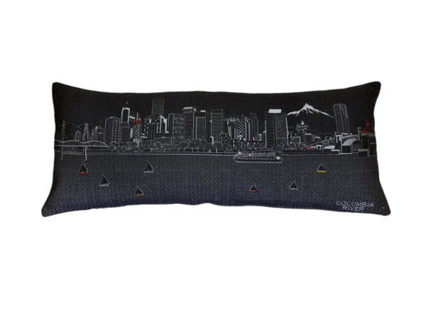 HomeRoots 14" Handcrafted Wool Lumbar Throw Pillow with Portland Cityscape Design for Stylish Comfort & Support 482603