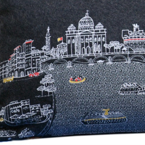 HomeRoots 14" Stylish Wool Lumbar Throw Pillow with Cityscape Design – Cozy Comfort for Home Décor & Gifts 482605