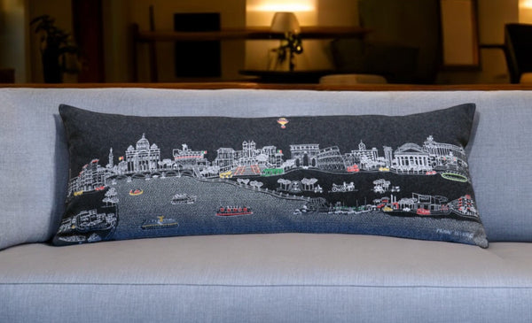 HomeRoots 14" Stylish Wool Lumbar Throw Pillow with Cityscape Design – Cozy Comfort for Home Décor & Gifts 482605