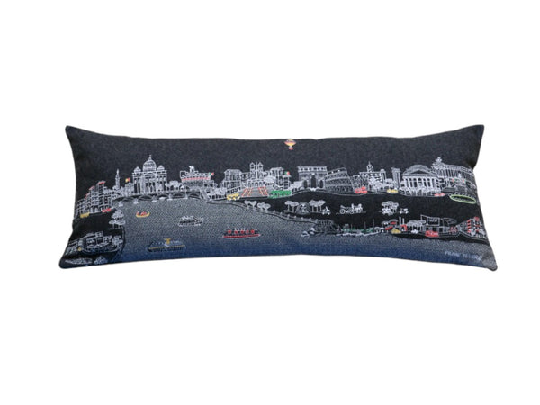 HomeRoots 14" Stylish Wool Lumbar Throw Pillow with Cityscape Design – Cozy Comfort for Home Décor & Gifts 482605
