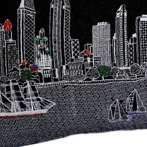 HomeRoots 14" Charming Black Gray & White Wool Lumbar Pillow with San Diego Cityscape for Stylish Comfort 482607