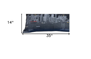 HomeRoots 14" Black Gray White Wool Lumbar Pillow - San Francisco Skyline Decor for Comfort & Style 482609