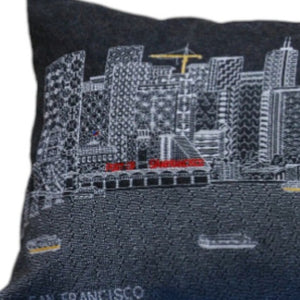 HomeRoots 14" Black Gray White Wool Lumbar Pillow - San Francisco Skyline Decor for Comfort & Style 482609