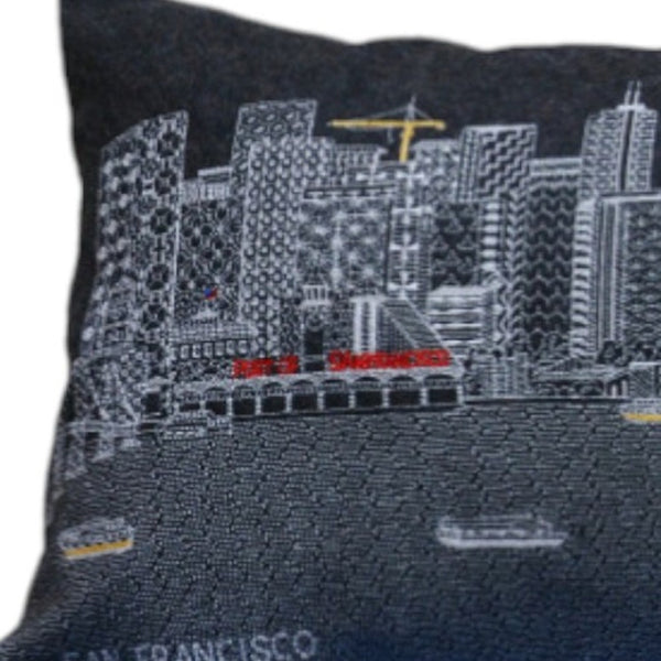 HomeRoots 14" Black Gray White Wool Lumbar Pillow - San Francisco Skyline Decor for Comfort & Style 482609