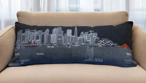 HomeRoots 14" Black Gray White Wool Lumbar Pillow - San Francisco Skyline Decor for Comfort & Style 482609