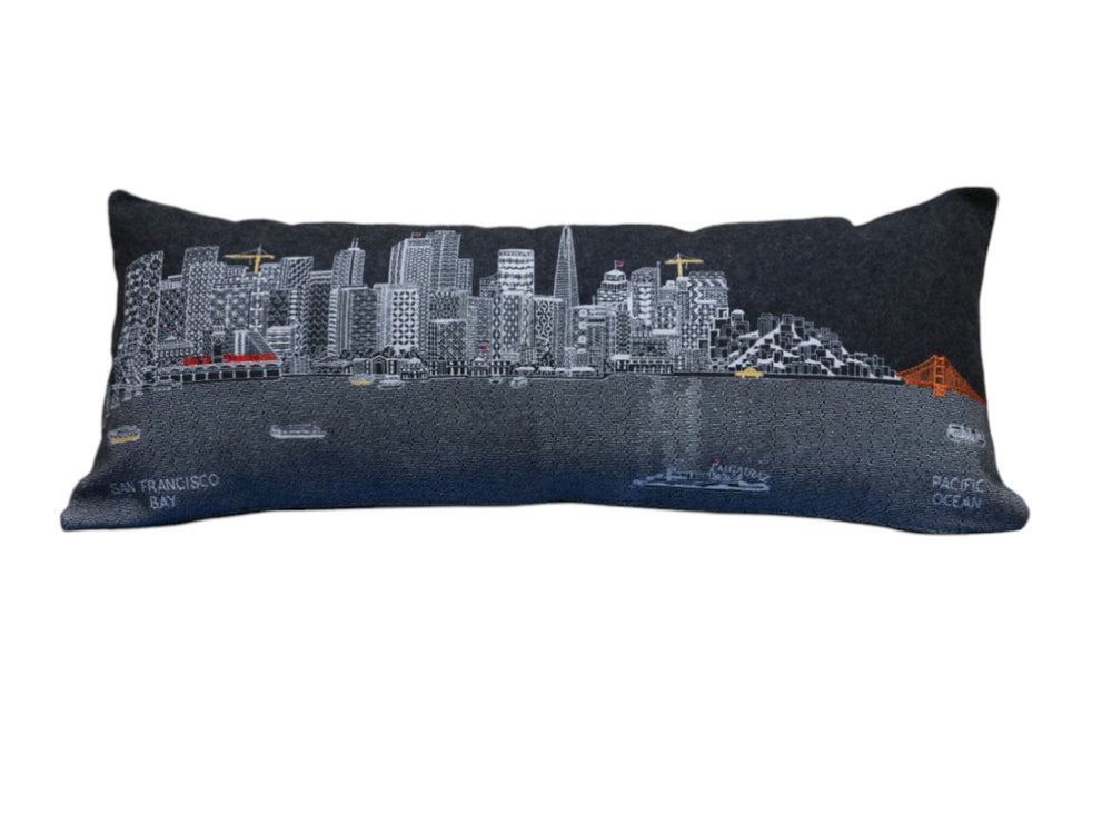 HomeRoots 14" Black Gray White Wool Lumbar Pillow - San Francisco Skyline Decor for Comfort & Style 482609