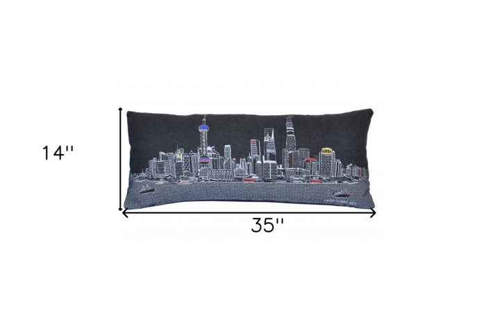 Homeroots 14" Hometown Pride Wool Lumbar Throw Pillow - Stylish Black, Gray & White Accent For Cozy Decor   482612