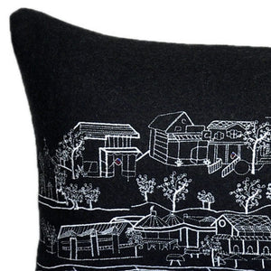 Homeroots 14" X 35" Black Gray And White Hometown Pride Wool Lumbar Throw Pillow   482614