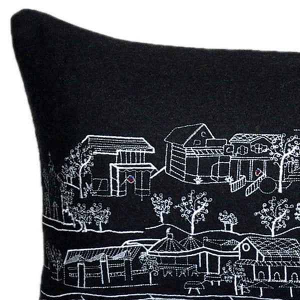 Homeroots 14" X 35" Black Gray And White Hometown Pride Wool Lumbar Throw Pillow   482614