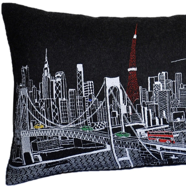 HomeRoots 14" Urban Charm Wool Lumbar Throw Pillow - Black, Gray & White Cityscape Design for Cozy Style 482618
