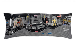 HomeRoots 14" Stylish Black Gray and White Wool Lumbar Pillow with Cityscape Design for Cozy Comfort 482620
