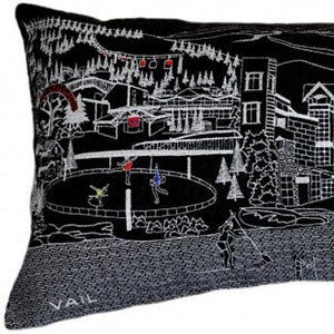 HomeRoots 14" Hometown Pride Wool Lumbar Throw Pillow with Vail Cityscape – Cozy Decor for Any Space 482622