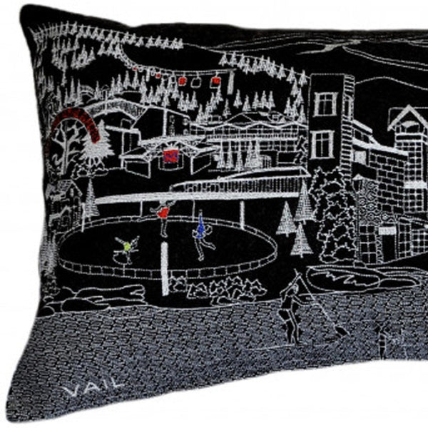 HomeRoots 14" Hometown Pride Wool Lumbar Throw Pillow with Vail Cityscape – Cozy Decor for Any Space 482622