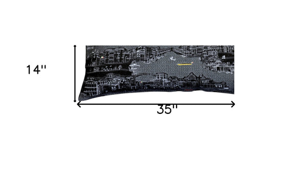 Homeroots 14" X 35" Black Gray And White Hometown Pride Wool Lumbar Throw Pillow   482624