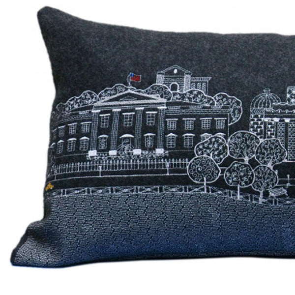 HomeRoots 14" Wool Lumbar Pillow - Stylish Black, Gray & White Washington, D.C. Skyline Decor for Home Elegance 482626