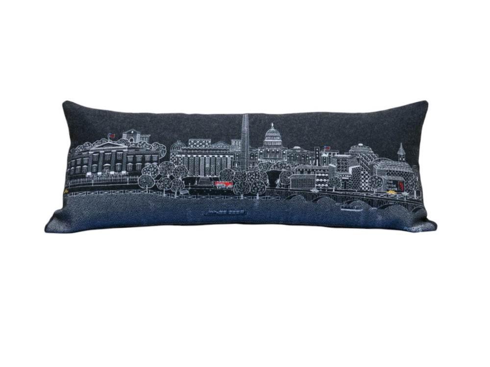 HomeRoots 14" Wool Lumbar Pillow - Stylish Black, Gray & White Washington, D.C. Skyline Decor for Home Elegance 482626