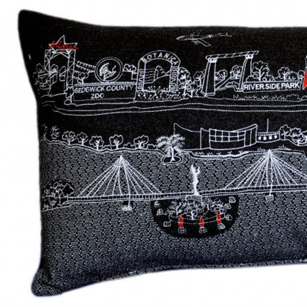 HomeRoots 14" Artisan Wool Lumbar Pillow with Wichita Skyline - Stylish Comfort for Home Decor & Gifting 482628