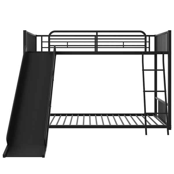 English Elm Metal Bunk Bed with Slide Twin over Twin Stylish Space-Saving Metal Frame, Safe Stairs & Playful Slide Fun Black MF285671AAB