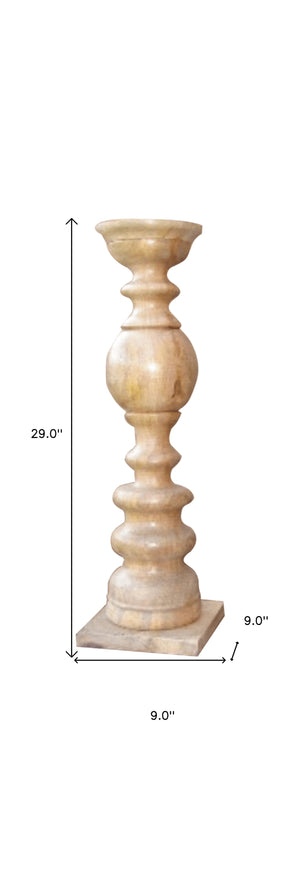Homeroots 29" Natural Floor Solid Wood Candle Holder   482662