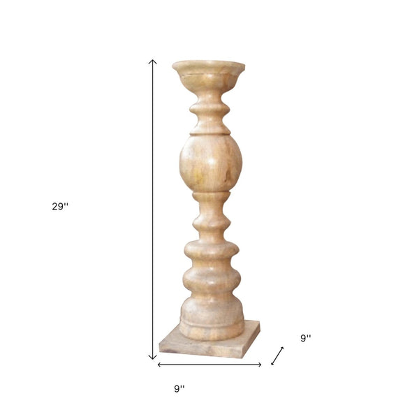 HomeRoots 29" Natural Floor Solid Wood Candle Holder - Hand-Turned, Whitewashed Charm for Rustic Elegance 482662