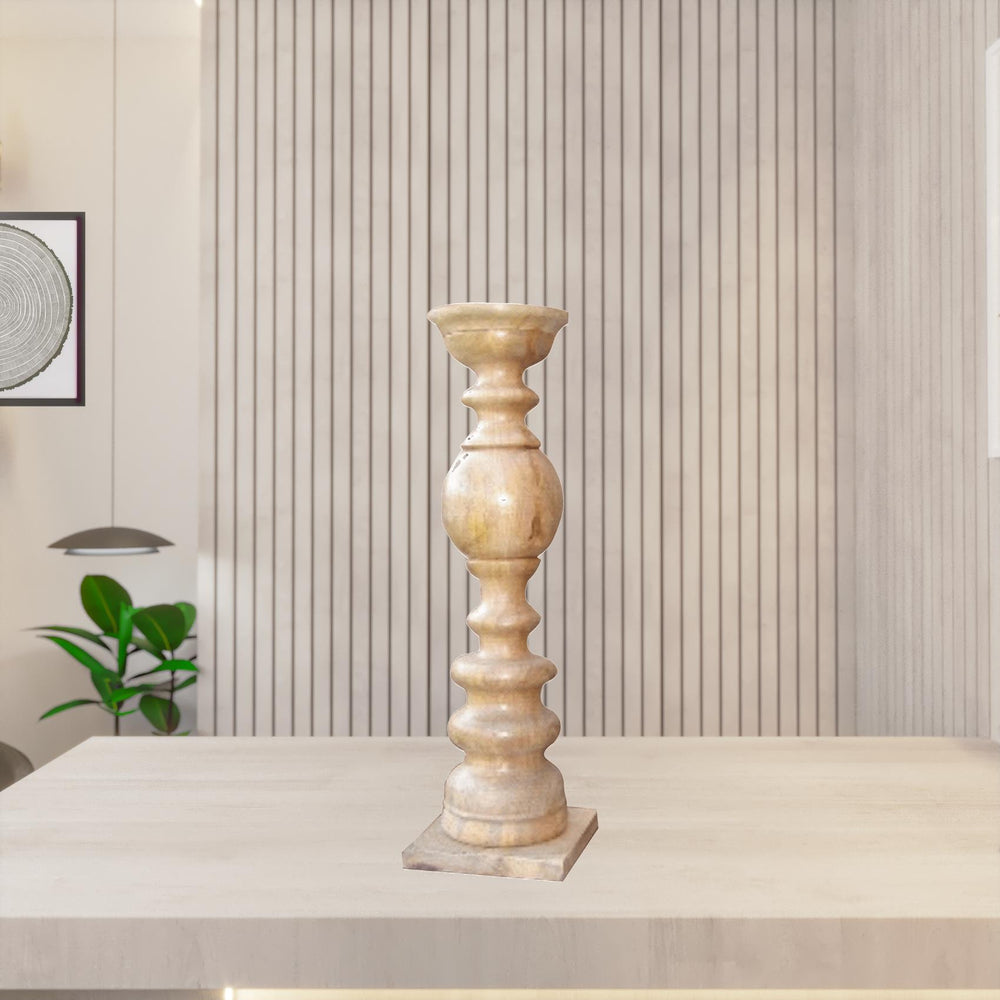 Homeroots 29" Natural Floor Solid Wood Candle Holder   482662