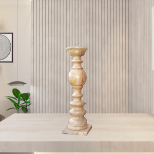 Homeroots 29" Natural Floor Solid Wood Candle Holder   482662