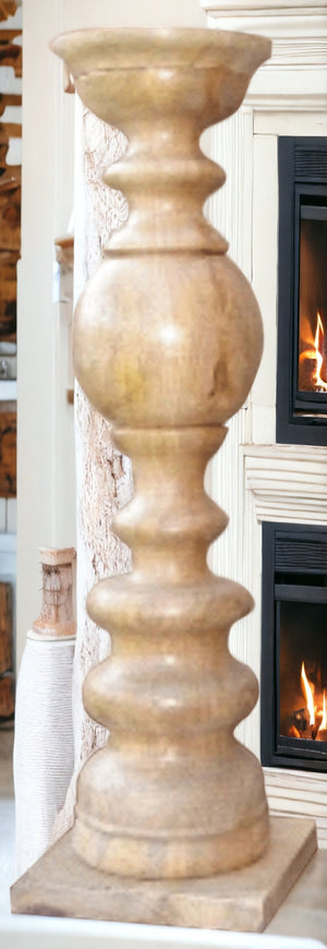 Homeroots 29" Natural Floor Solid Wood Candle Holder   482662