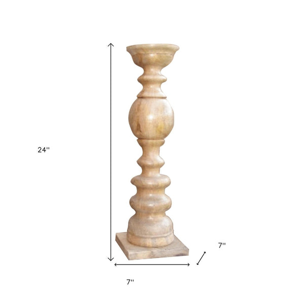 HomeRoots 24" Elegant Natural Solid Wood Floor Candle Holder - Rustic Chic Décor for Home & Events 482663