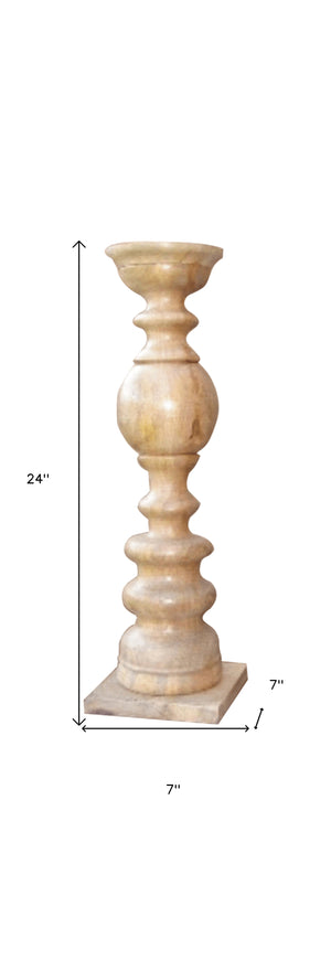 Homeroots 24" Natural Solid Wood Floor Pillar Candle Holder   482663